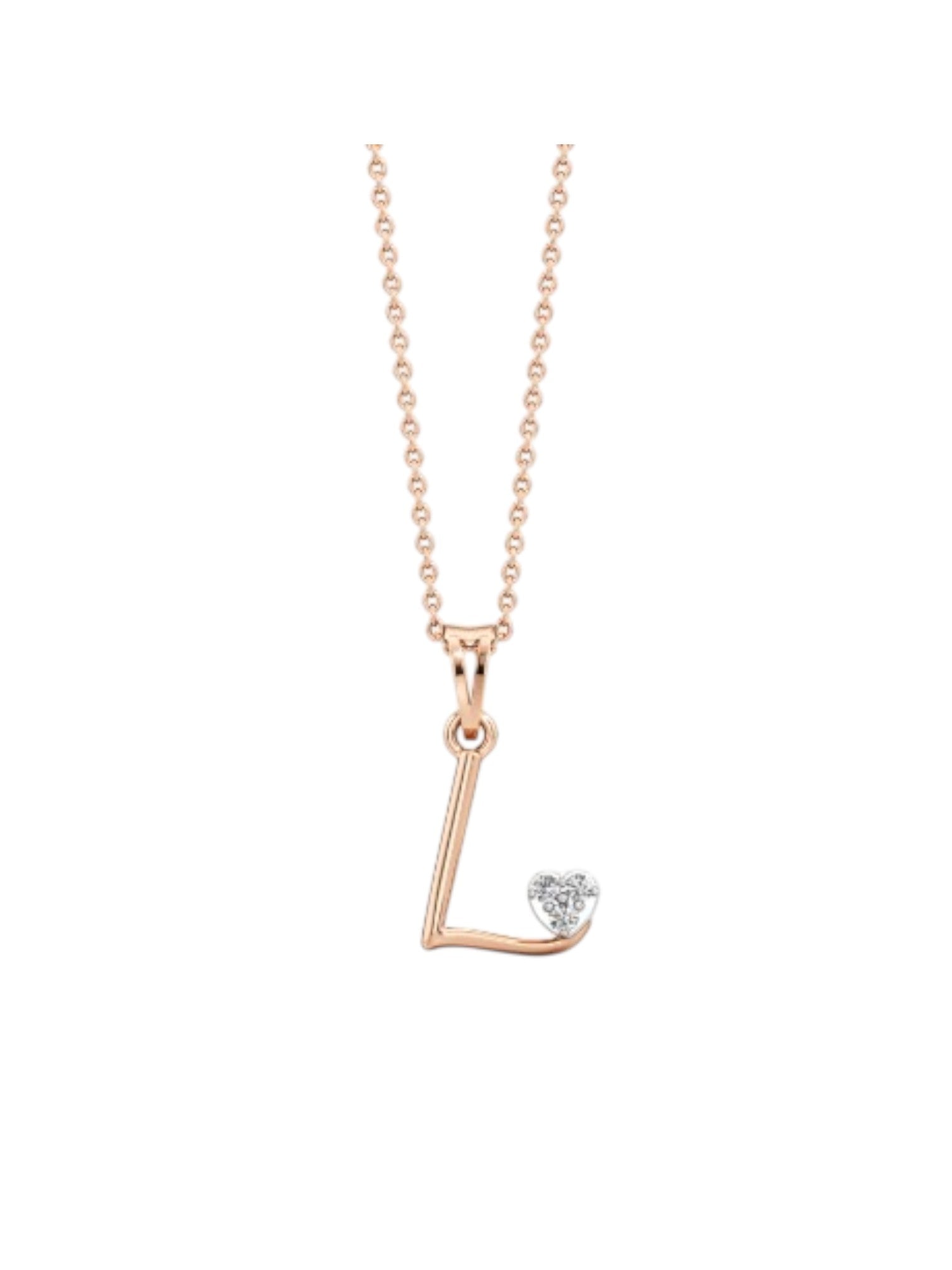 Trendy L Letter Design 925 Sterling Silver CZ Stones Rose Gold Plated Pendant With Chain For Women By Kesardeep